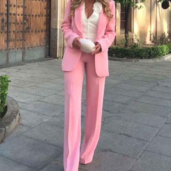 Zara Pants - ZARA WOMAN FLUID HIGH WAIST PANTS PALE PINK Straight Legs SIZE S 4043/066//622